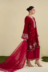 FW25DA-2820   RED  2PCS  EMBROIDERED KURTA WITH TROUSER